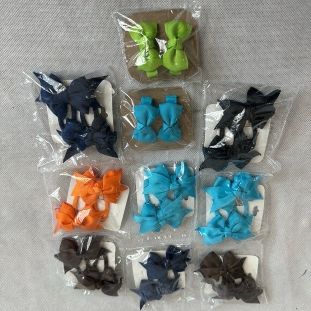 10 Pairs Handmade Ribbon Hair Bow Clips Medium Multicolor Set 20pc Total New - Picture 3 of 3